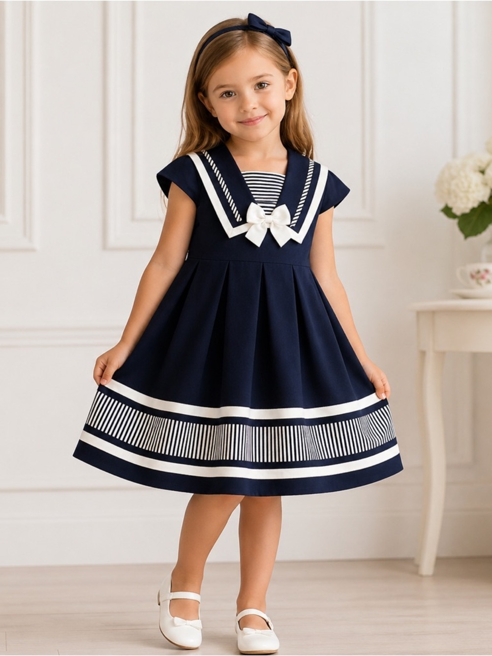 Jessica Ann Blue and White Nautical Kids Dress